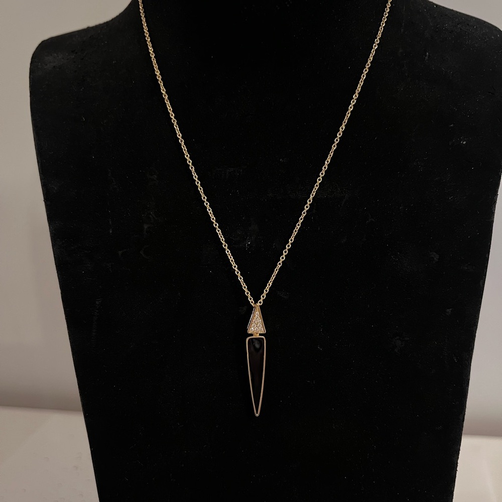 NWT Elegant Black and Gold Pave Diamond Pendant Necklace